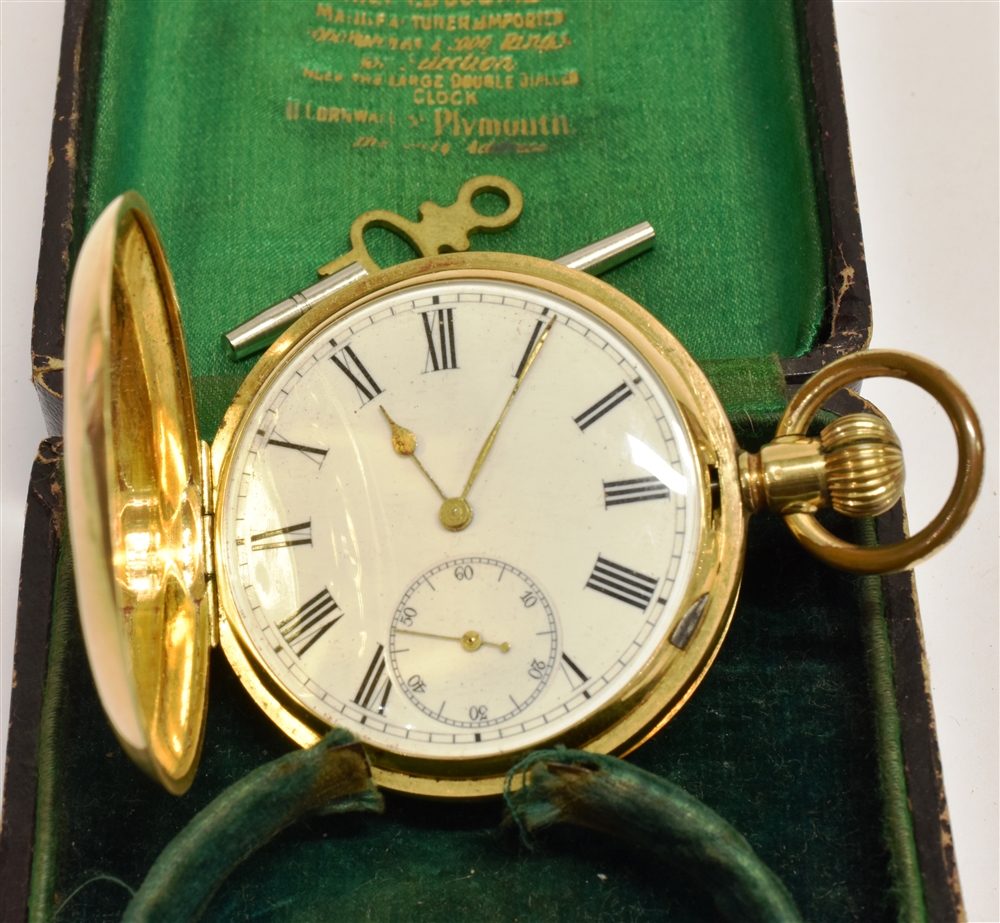 A 19TH CENTURY FRENCH 18K HUNTER CASED POCKET WATCH with a keyless bar lever movement, a white - Image 2 of 3