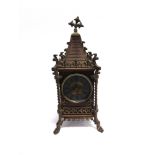 A LATE 19TH CENTURY FRENCH 8-DAY MANTLE CLOCK the movement stamped 'A D MOUGIN', in a Gothic style