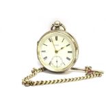 G BROWN, MINEHEAD, A LATE VICTORIAN SILVER CASED OPEN FACE POCKET WATCH, CIRCA 1898; AND A CHAIN the