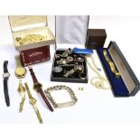 A COLLECTION OF MISCELLANEOUS COSTUME JEWELLERY including; a silver heavy curb 'identity' bracelet';