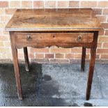 A PROVINCIAL GEORGE III MAHOGANY SIDE TABLE with single drawer and shaped apron, on square chamfered