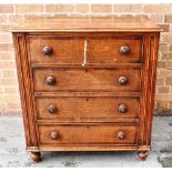 AN OAK CHEST OF FOUR LONG DRAWERS with mahogany crossbanded decoration, on bun feet, 87cm wide