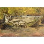 MAX SYMONS (BRITISH, 20TH CENTURY) Derelict Boat, oil on board, signed and dated '[19]59' lower