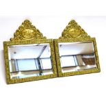 A PAIR OF BRASS FRAMED WALL MIRRORS 35cm wide 42cm high overall