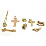 A COLLECTION OF MODERN MOSTLY 9CT GOLD PENDANTS, INCLUDING A LATIN CROSS Birmingham 1918, 43mm