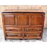 AN 18TH CENTURY MULE CHEST the front with three fielded panels above four drawers, 118cm wide 52cm