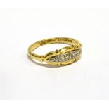 AN EARLY 20TH CENTURY GOLD AND DIAMOND FIVE STONE GYPSY RING the graduated eight-cut stones