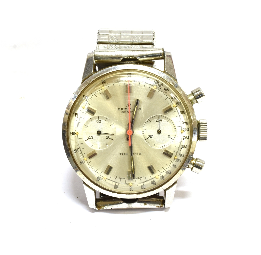 BREITLING, TOP TIME, A GENTLEMAN'S VINTAGE STAINLESS STEEL CHRONOGRAPH ROUND BRACELET WATCH ref;