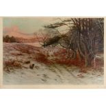 AFTER JOSEPH FARQUHARSON Sheep in the snow, colour print, signed in pencil on the mount, 47 x 71cm