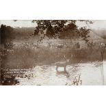 THE FAMOUS BIG HAWKRIDGE STAG AT BAY NEAR DULVERTON black and white photographic print, 42 x 63cm;