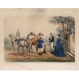 EPISODES DE CHASSES A COURRE a set of five French titled colour hunting prints, 25 x 32cm (