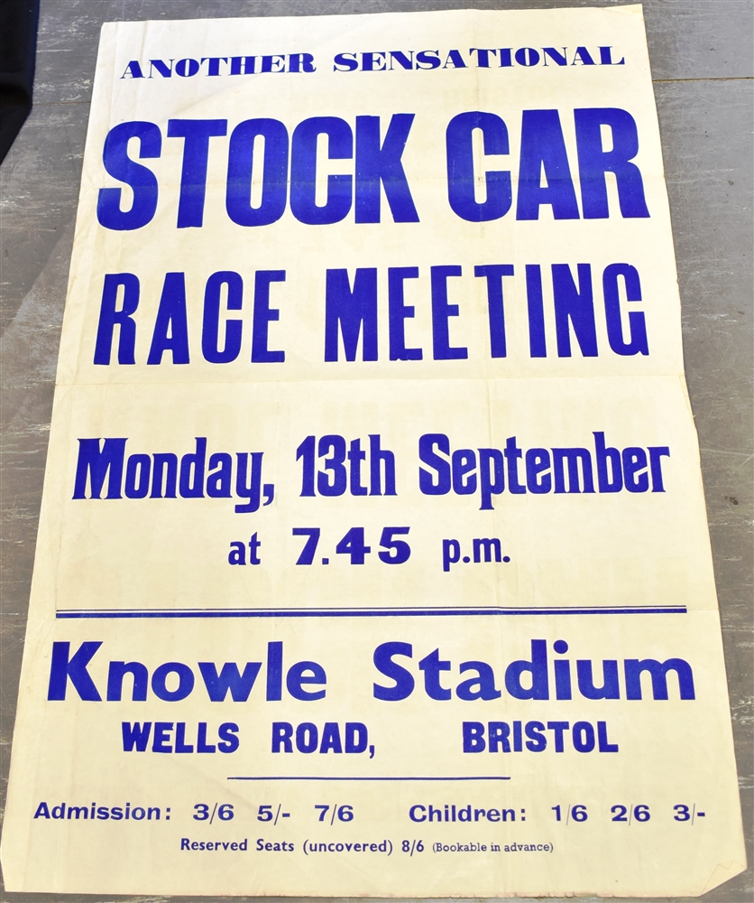 STOCK CAR RACING KNOWLE STADIUM WELLS ROAD, BRISTOL - THREE LARGE 1950'S PRINTED POSTERS each - Image 2 of 2