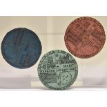 A COLLECTION OF THREE LATE 1920'S VEHICLE ROAD TAX DISCS (1928 TO 1930) 1 x 1928, 1 x 1929, 1 x