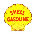 AN ENAMEL 'SHELL GASOLINE' ADVERTISING SIGN shell shaped, yellow ground and red lettering,modern