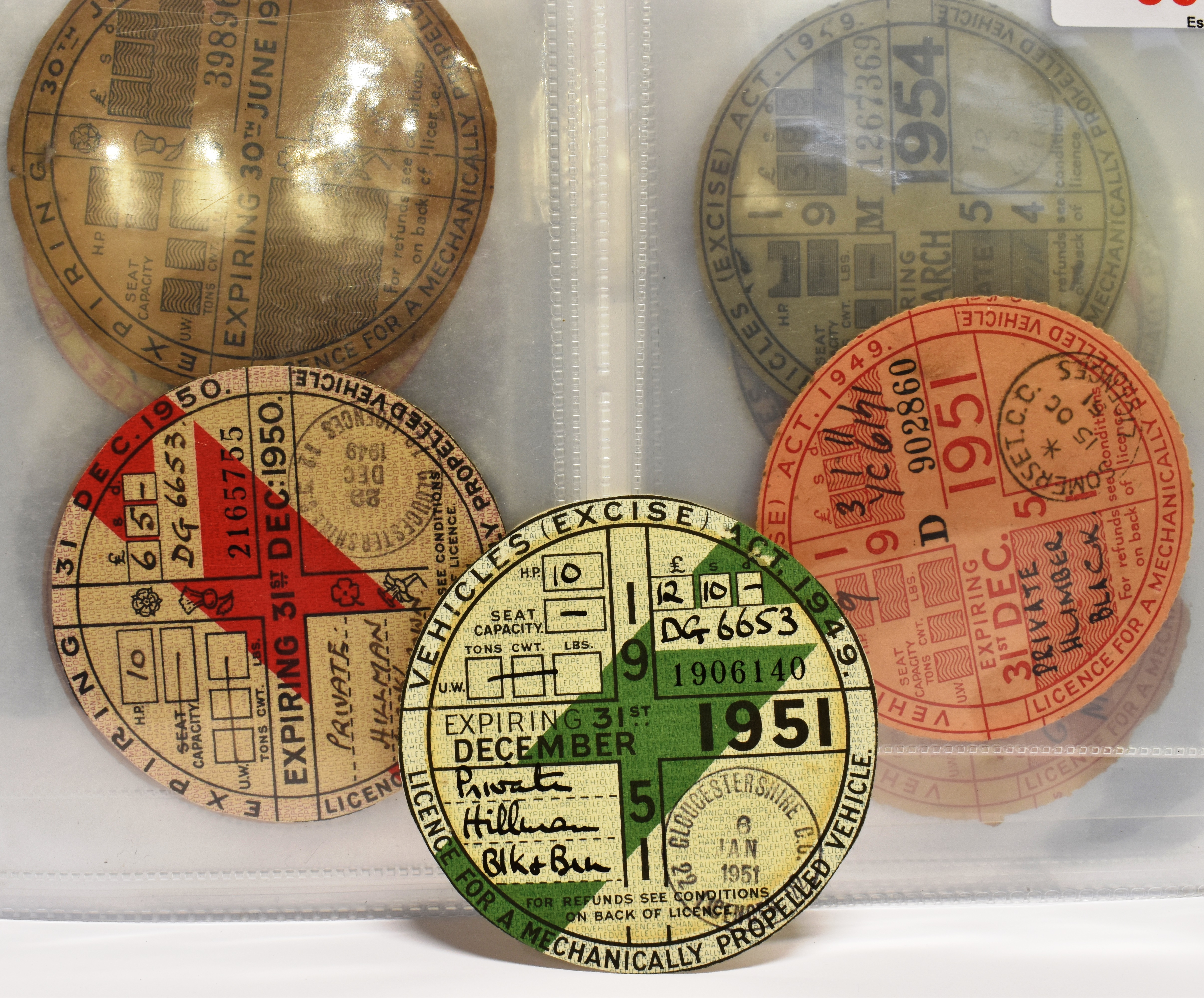 A COLLECTION OF THIRTY 1950'S VEHICLE ROAD TAX DISCS (1950 TO 1959) 2 x 1950, 2 x 1951, 2 x 1953,