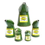 A GRADUATED SET OF FIVE 1960'S CASTROL 20-50 MOTOR OIL POURER JUGS Gallon, Half Gallon, Quart, Pint,