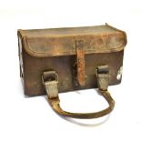 A SECOND WORLD WAR BRITISH ARMY BROWN LEATHER VEHICLE TOOLBOX BY S.E. NORRIS & CO. regulation