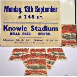STOCK CAR RACING KNOWLE STADIUM WELLS ROAD, BRISTOL - THREE LARGE 1950'S PRINTED POSTERS each
