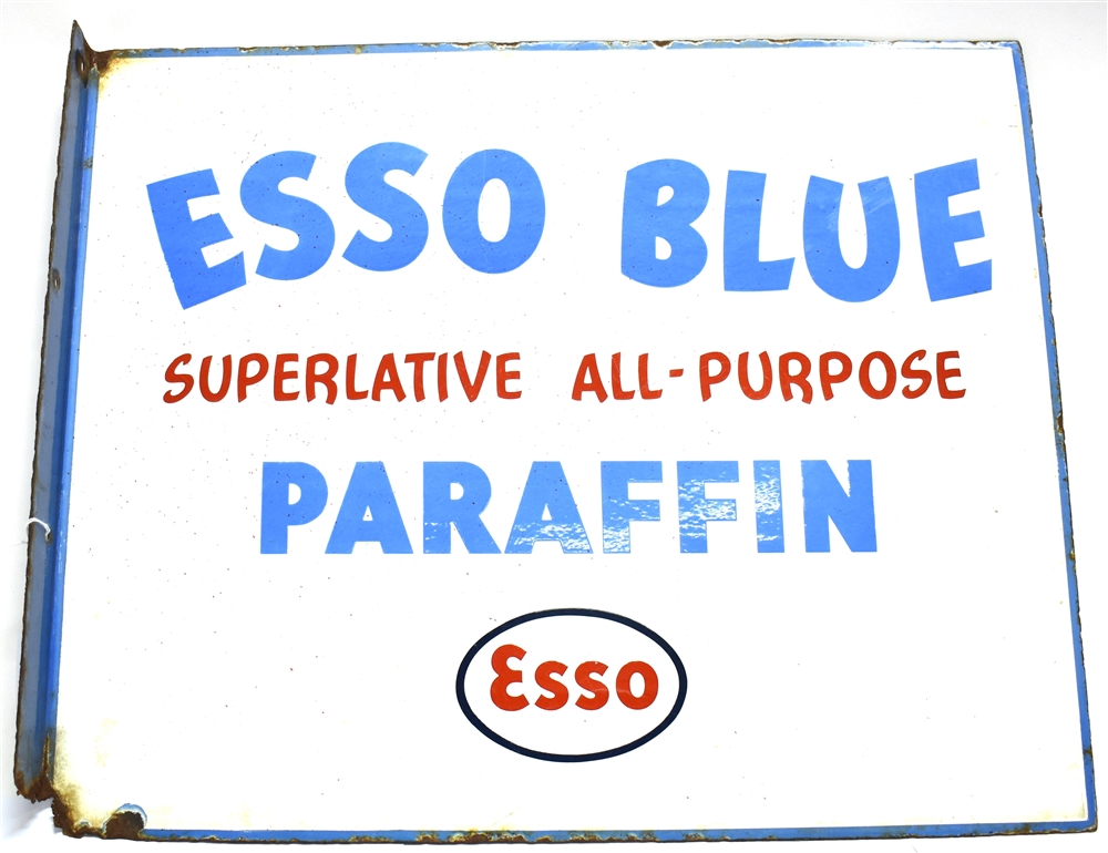 AN ENAMEL DOUBLE-SIDED 'ESSO BLUE' ADVERTISING SIGN white ground with red and blue lettering 'Esso - Image 2 of 2