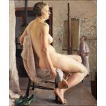 E.A. JAY (BRITISH, 20TH CENTURY) Study of a seated female nude, oil on canvas, signed verso, 60cm