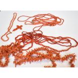A COLLECTION OF EARLY 20TH CENTURY BRANCH-CORAL AND CORAL BEAD NECKLACES AND BRACELETS To include