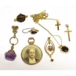 A COLLECTION OF EDWARDIAN AND LATER JEWELLERY INCLUDING A GOLD DOUBLE-SIDED SPECTACLE-SET LOCKET