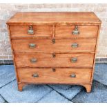 A MAHOGANY CHEST OF TWO SHORT AND THREE LONG DRAWERS on bracket feet, 108cm wide