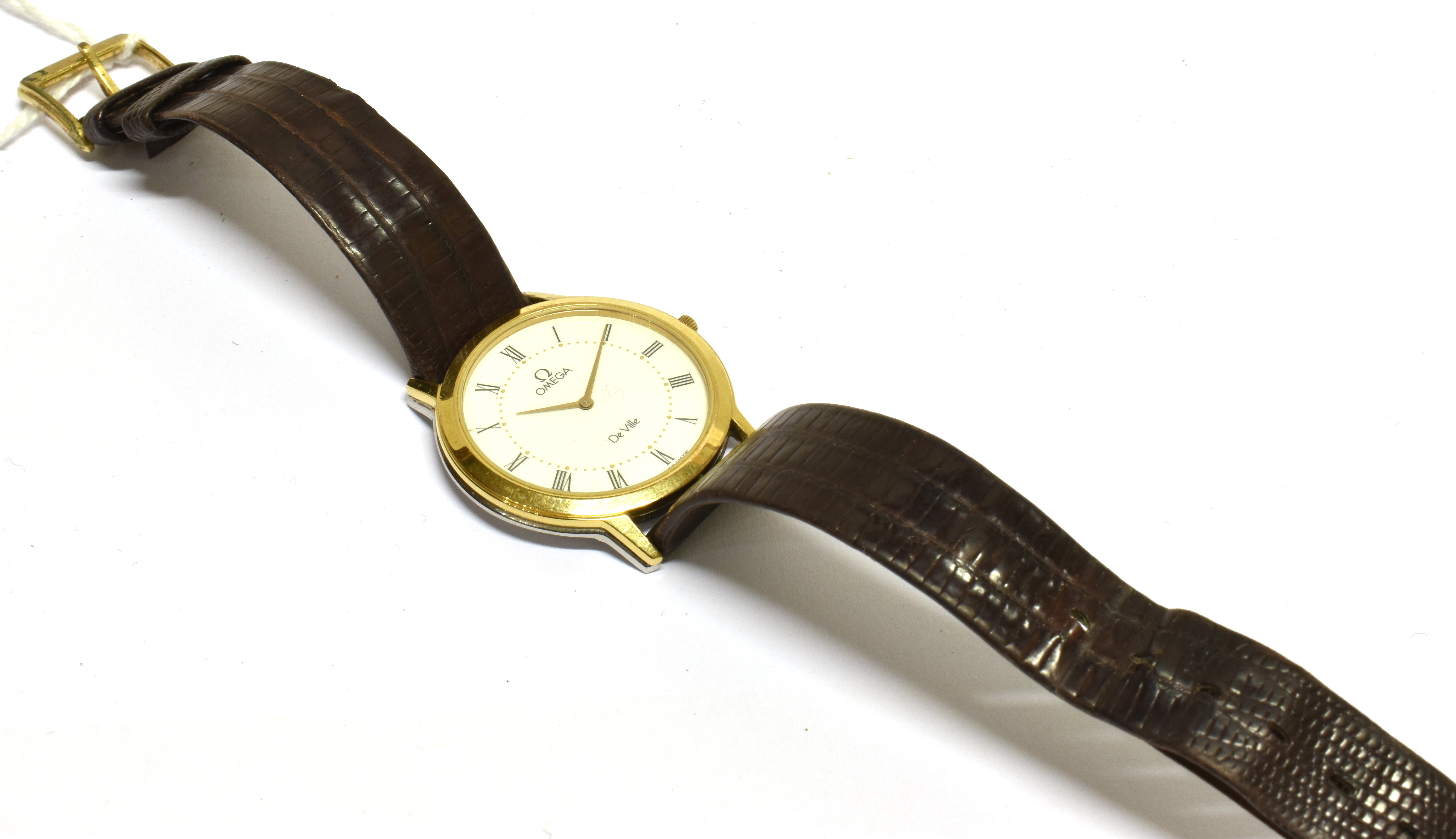 OMEGA, DEVILLE, A GENTLEMAN'S GOLD-PLATED AND STAINLESS STEEL ROUND QUARTZ WRIST WATCH white dial - Image 2 of 2