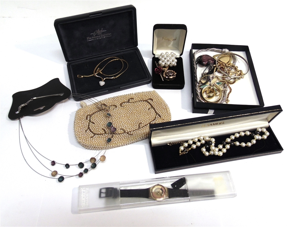 A COLLECTION OF COSTUME AND OTHER JEWELLERY including; a titanium fringe pendant; a cased