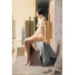 E.A. JAY (BRITISH, 20TH CENTURY) Study of a seated female nude, oil on canvas, unsigned, 75.5cm x