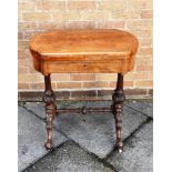 A VICTORIAN WALNUT SIDE TABLE with inlaid decoration, the revolving and opening top with Chess/