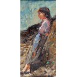 CONTINENTAL SCHOOL (20TH CENTURY) Portrait of a girl leaning against a rock, oil on board,