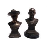 MILITARIA - A PAIR OF PATINATED SPELTER BUSTS comprising Lord Roberts and Major-General Baden-