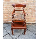 A VICTORIAN METAMORPHIC CHILDS ARMCHAIR/TABLE/HIGHCHAIR the table 43cm square, the chair and table