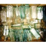 A COLLECTION OF VICTORIAN CHEMIST 'CURE' AND HAIR LOTION EMBOSSED AQUA BOTTLES including 'Lung