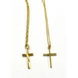 TWO 9CT GOLD SMALL LATIN CROSS PENDANTS AND CHAINS one cross with diamond-cut decoration, London