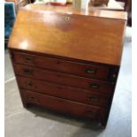 A MAHOGANY BUREAU the four long graduated drawers with flush fitting brass handles, 91cm wide