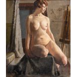 E.A. JAY (BRITISH, 20TH CENTURY) Study of a seated female nude, oil on canvas, signed verso, 60cm