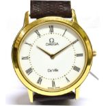 OMEGA, DEVILLE, A GENTLEMAN'S GOLD-PLATED AND STAINLESS STEEL ROUND QUARTZ WRIST WATCH white dial