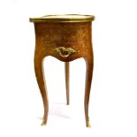 A FRENCH GILT METAL MOUNTED HEART SHAPED OCCASIONAL TABLE with frieze drawer, on cabriole