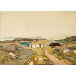 RICHARD FAULKNER, R.U.A. (IRISH, 1917-1988) Landscape with cottage and distant lough, possibly