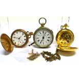 THREE POCKET WATCHES AND A CROSS AND CHAIN the pocket watches comprising; an early 20th century