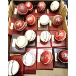 A COLLECTION OF SIGNED CRICKET BALLS each mounted for display, including Andy Flintoff (Lancs/