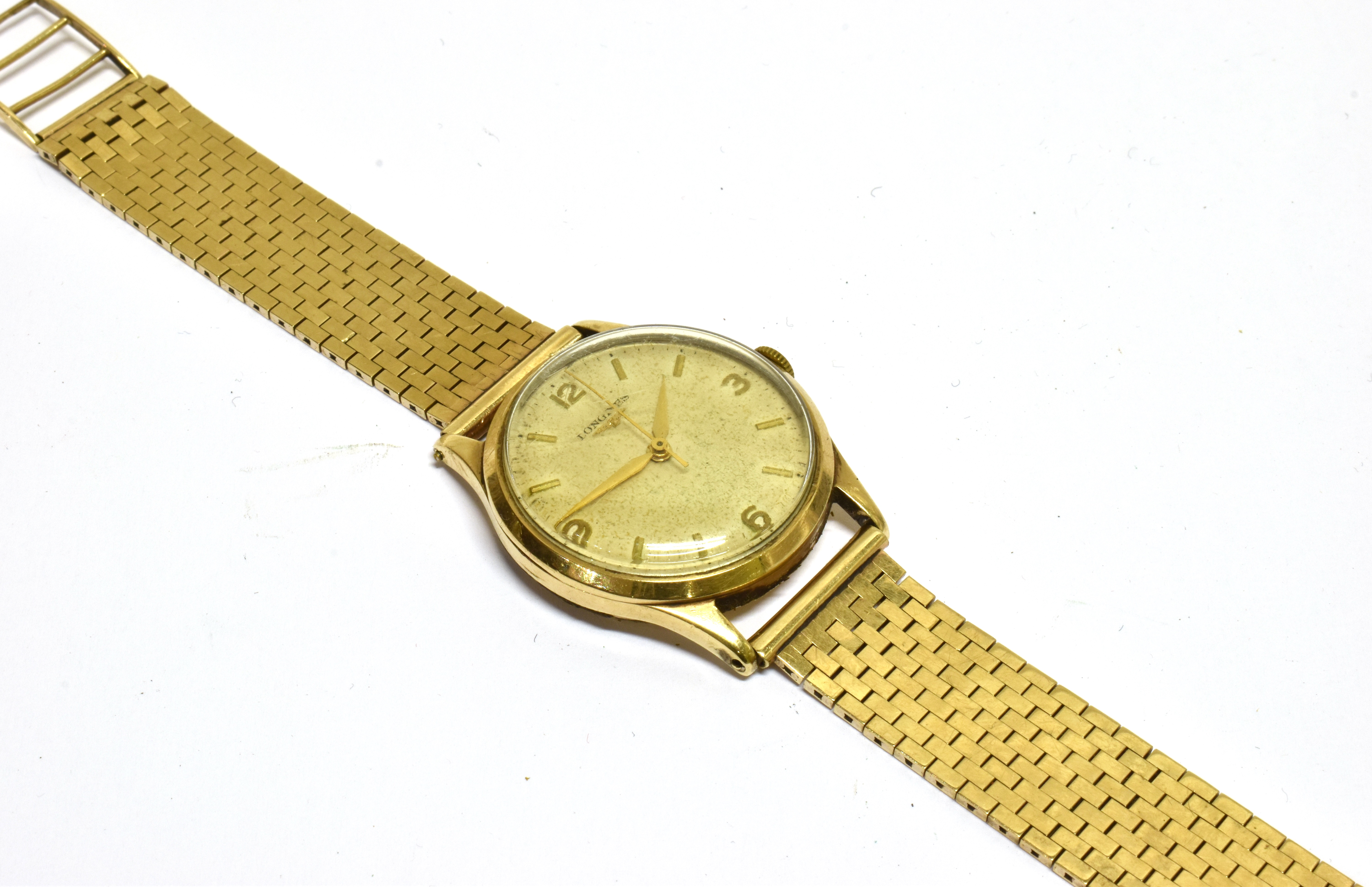 LONGINES, A GENTLEMAN'S 9CT GOLD ROUND BRACELET WATCH, CIRCA 1956 cream dial with baton numerals and - Image 2 of 2