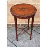 AN EDWARDIAN CIRCULAR SATINWOOD OCCASIONAL TABLE with painted decoration, on square tapering