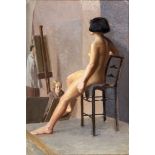 E.A. JAY (BRITISH, 20TH CENTURY) Study of a seated female nude, oil on canvas, unsigned, 75.5cm x