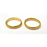 TWO 22CT GOLD COURT-SHAPED WEDDING BANDS each 3.3mm wide, one Birmingham 1929, size R, 4.6g, the