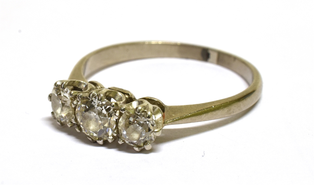 A MID-20TH CENTURY OLD-CUT DIAMOND THREE STONE RING the graduated old-cut stones approx. 0.72cts - Image 3 of 3