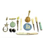 ASSORTED COLLECTABLES comprising a guilloche enamel cylindrical needle case with pull-off cover, 4.