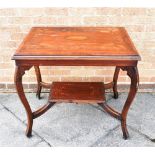 AN EDWARDIAN MAHOGANY OCCASIONAL TABLE with parquetry decoration, the rectangular top 64cm x 84cm